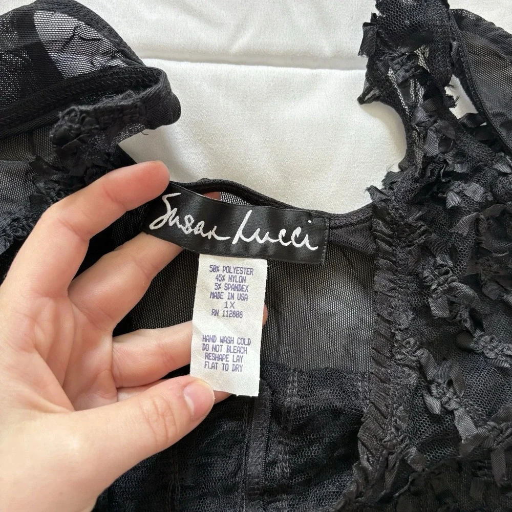 Vintage 90s Black Body Suit Womens 1X Bows Lingerie Vampire Goth Burlesque‎ Y2K
